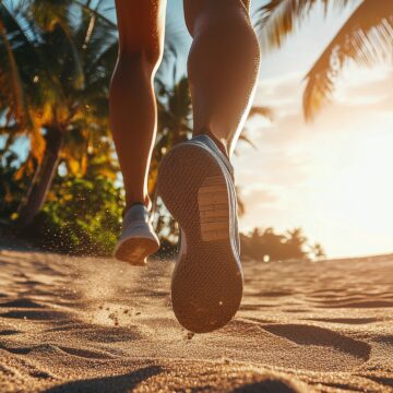 Running on sandy beach during sunset with palm trees in the background Elevate Your Summer: Sport and Wellness Redefined
